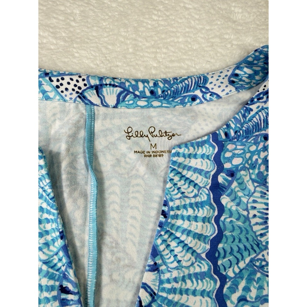 Lilly Pulitzer Solsana Maxi Dress Womens Medium Blue Shell Print UPF 50+ Knit - Picture 5 of 10